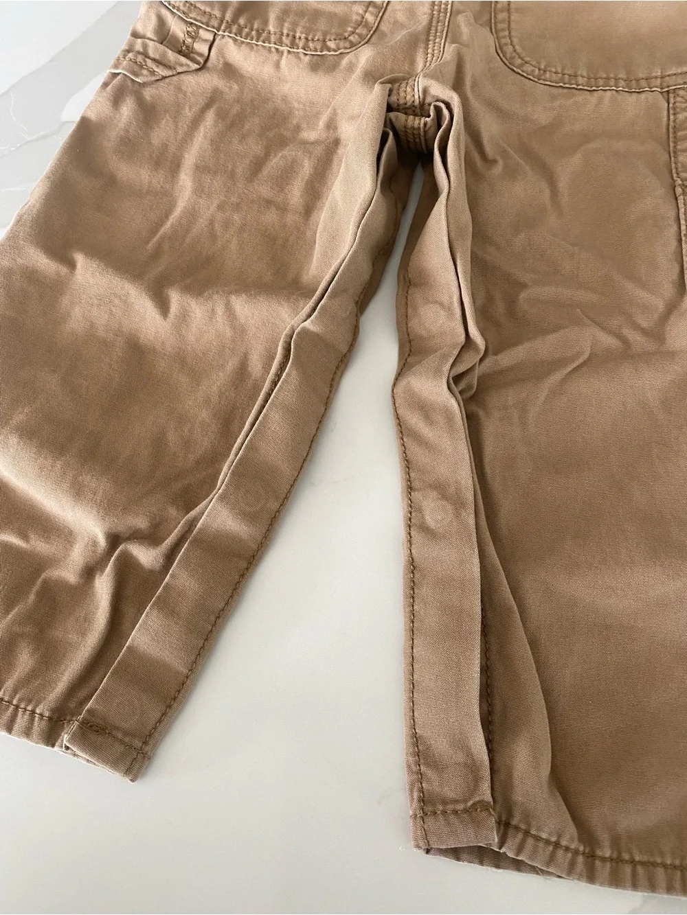 OshKosh B'gosh tan khaki Cotton Canvas carpenter Bib Overalls 24 Months